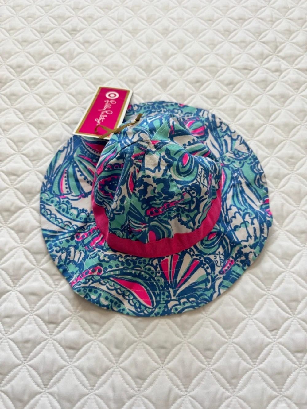 NWT Lilly Pulitzer for Target My Fans Pink Blue Aqua Sun Bucket Hat 12-24M